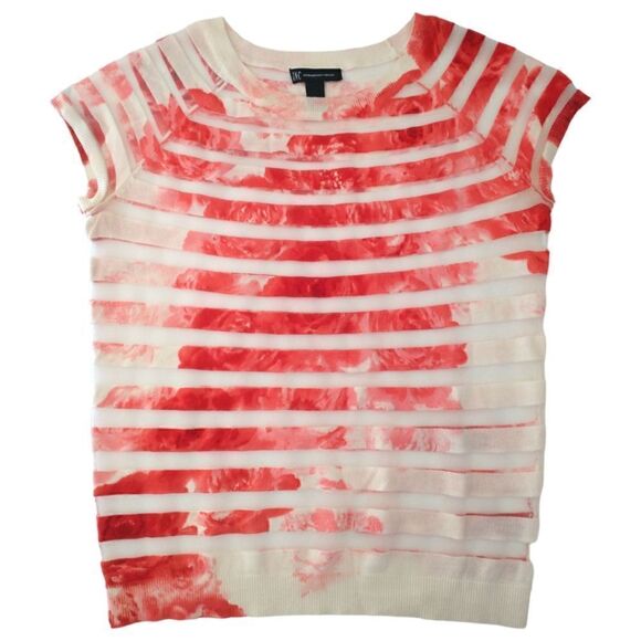Red White Striped Top Small Mesh Sheer Stripes Tie Dye Lightweight Knit Pullover - Picture 5 of 16